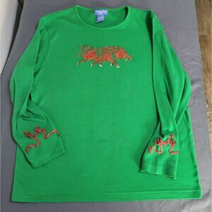 Paradise Bay Misses Size LG Christmas Holiday Reindeer Long Sleeve Shirt Green